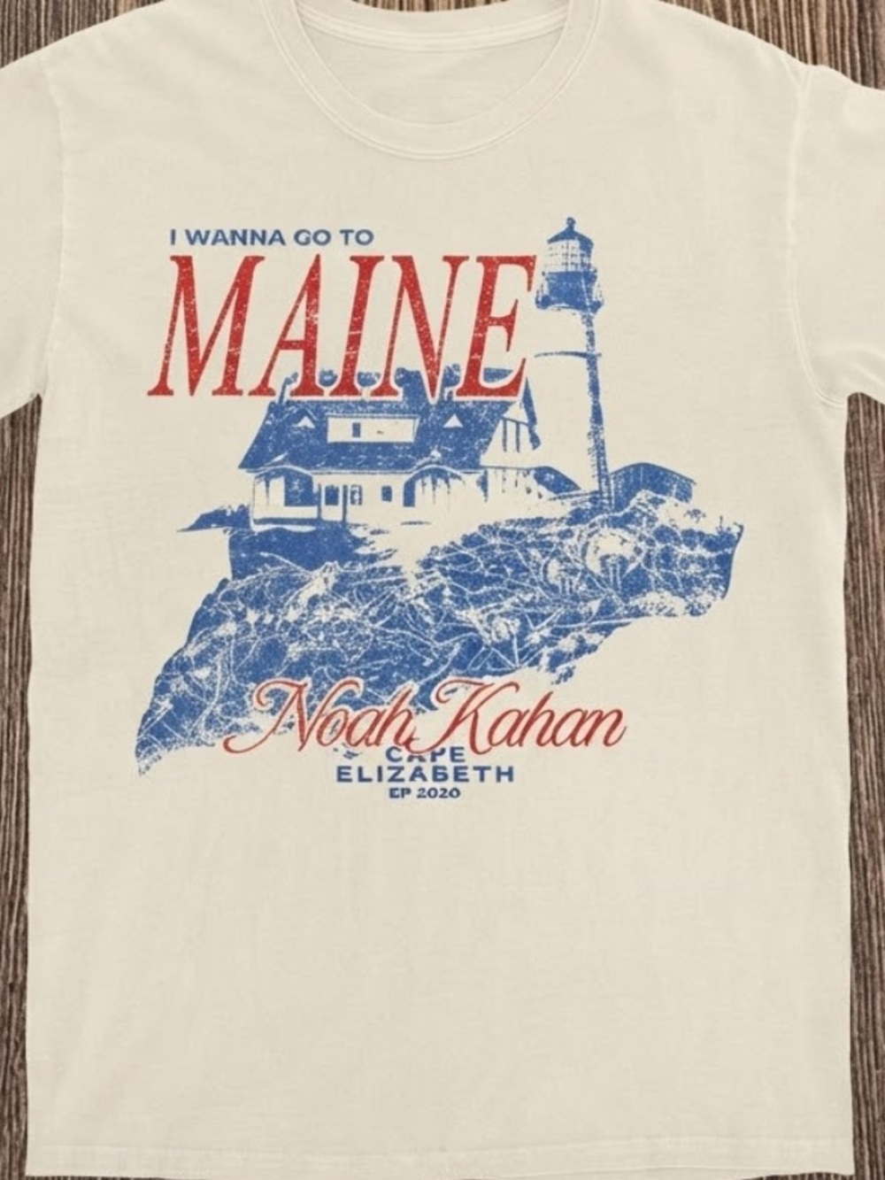 I Wanna Go To Maine Noah Kahan Graphic Tee - Cream, Red & Blue